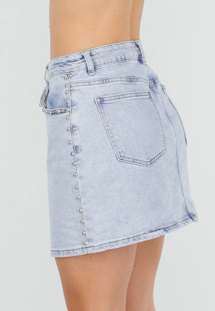 NEW060526 Lichtblauwe Denim Rok met Studs