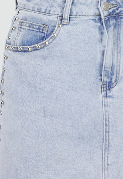 NEW060526 Lichtblauwe Denim Rok met Studs