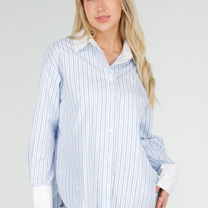 NEW060526 Lichtblauwe Gestreepte Blouse met Glitters