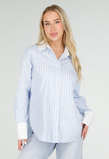 NEW060526 Lichtblauwe Gestreepte Blouse met Glitters