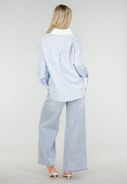NEW060526 Lichtblauwe Gestreepte Blouse met Glitters