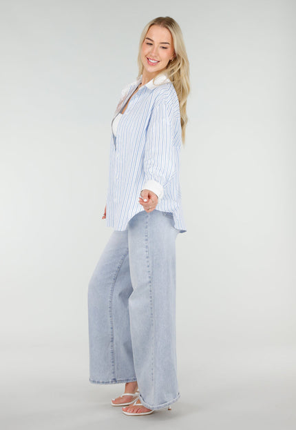 NEW060526 Lichtblauwe Gestreepte Blouse met Glitters