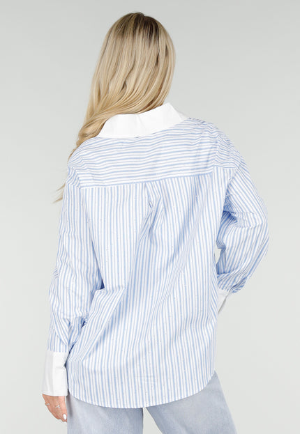 NEW060526 Lichtblauwe Gestreepte Blouse met Glitters