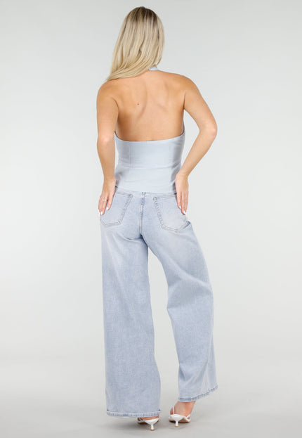 NEW060526 Lichtblauwe Halter Top met Open Rug