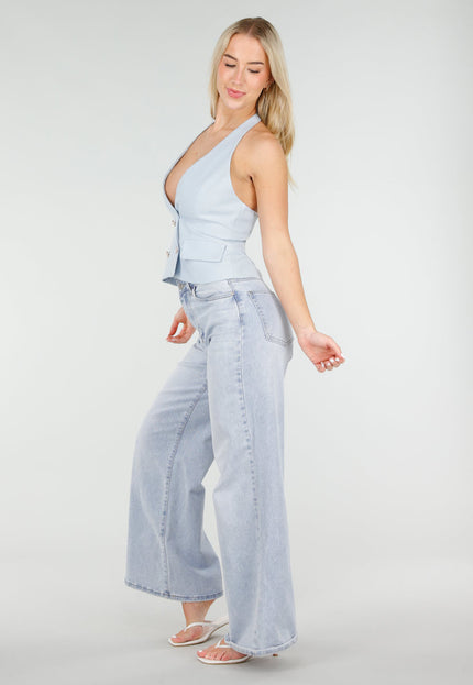 NEW060526 Lichtblauwe Halter Top met Open Rug