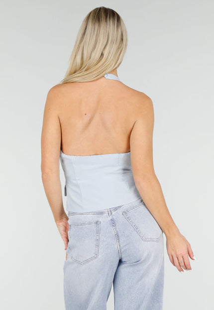 NEW060526 Lichtblauwe Halter Top met Open Rug