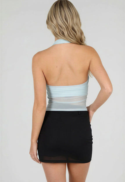 NEW060526 Lichtblauwe Padded Mesh Halter Top