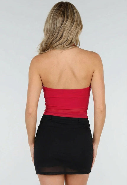 NEW060526 Roodroze Padded Mesh Halter Top