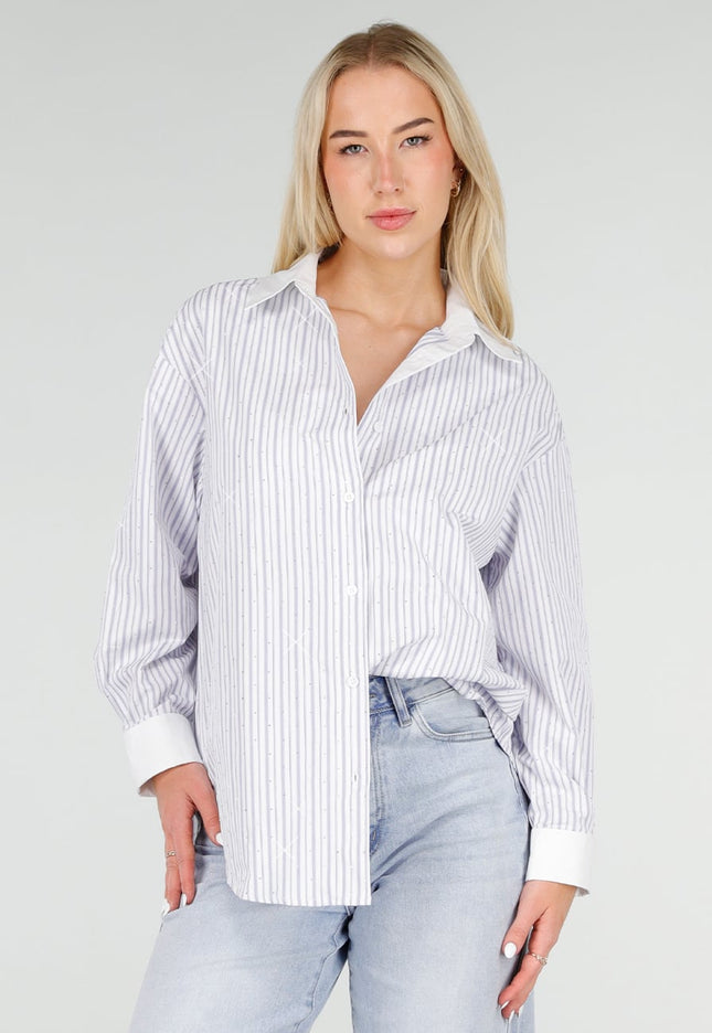 NEW060526 Wit Gestreepte Blouse met Glitters