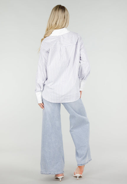 NEW060526 Wit Gestreepte Blouse met Glitters