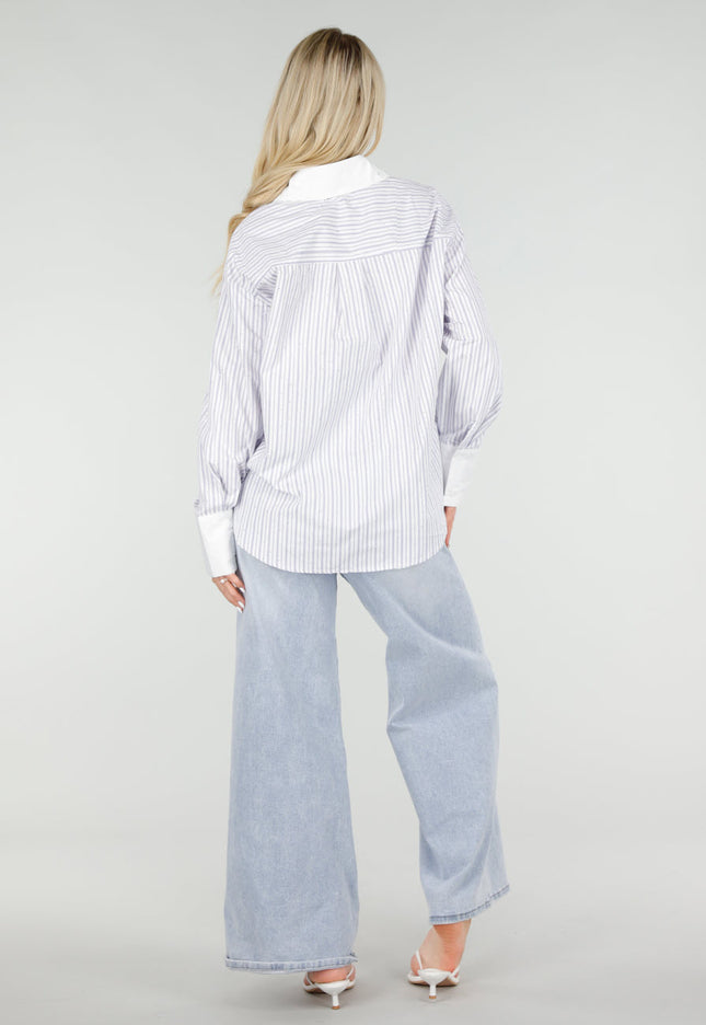 NEW060526 Wit Gestreepte Blouse met Glitters