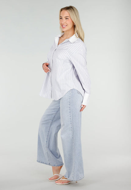 NEW060526 Wit Gestreepte Blouse met Glitters