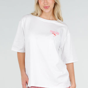 NEW060526 Wit Katoenen T-shirt met Pink Gin Print