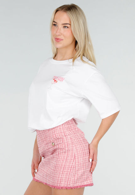 NEW060526 Wit Katoenen T-shirt met Pink Gin Print