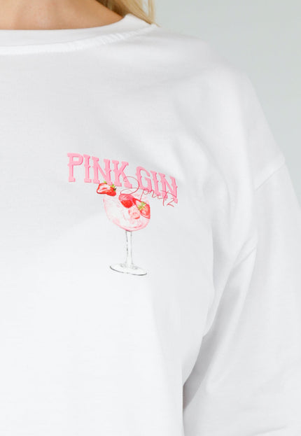 NEW060526 Wit Katoenen T-shirt met Pink Gin Print
