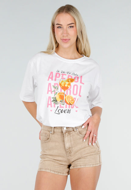 NEW060526 Wit T-shirt met Aperol Print