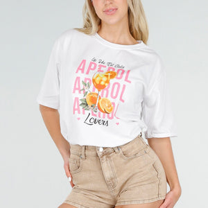 NEW060526 Wit T-shirt met Aperol Print