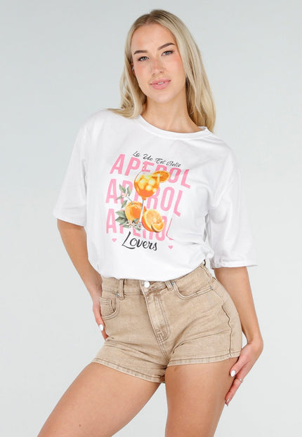 NEW060526 Wit T-shirt met Aperol Print
