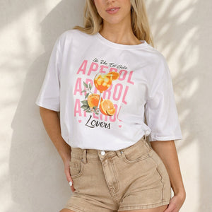 NEW060526 Wit T-shirt met Aperol Print