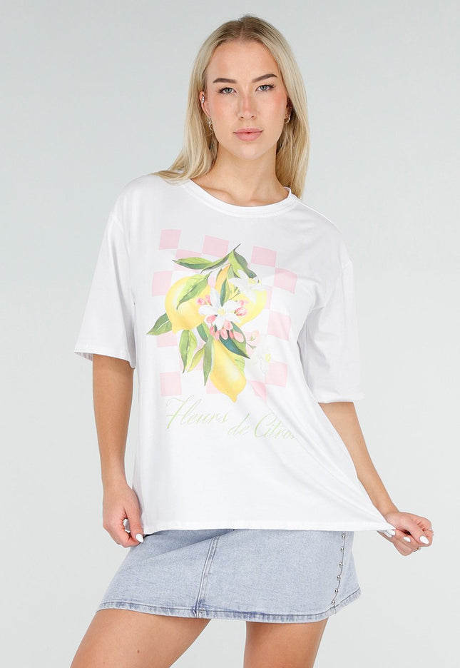 NEW060526 Wit T-shirt met Citroen Print