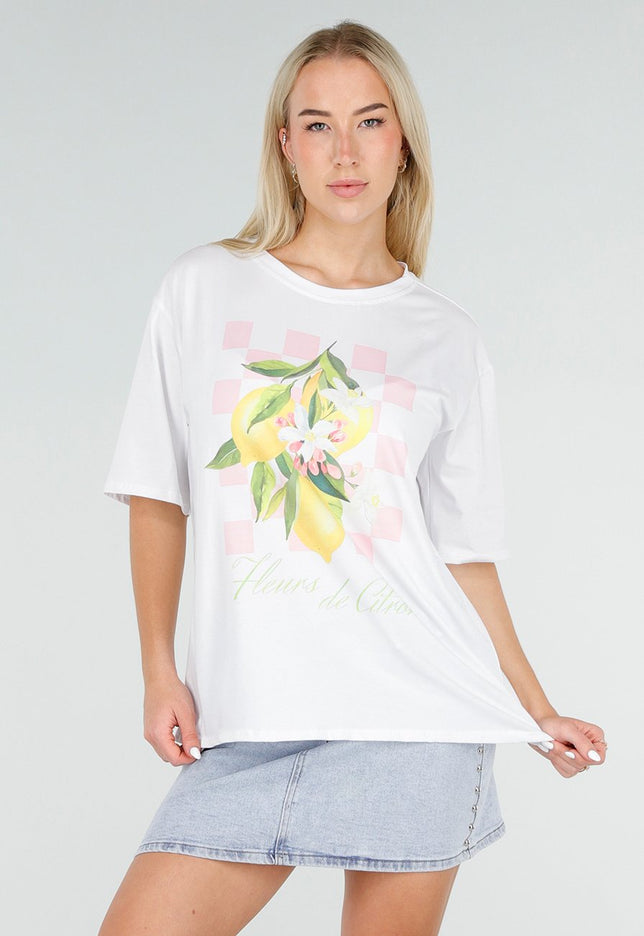 NEW060526 Wit T-shirt met Citroen Print