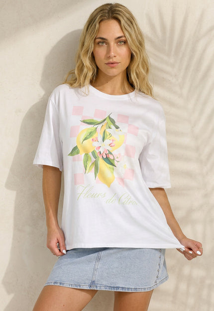 NEW060526 Wit T-shirt met Citroen Print