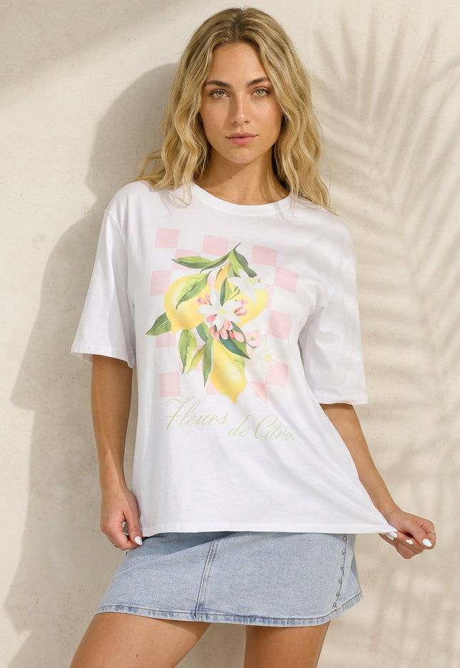 NEW060526 Wit T-shirt met Citroen Print