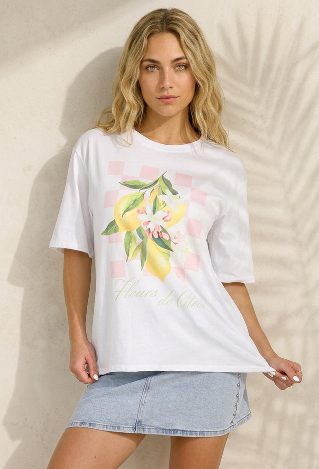 NEW060526 Wit T-shirt met Citroen Print