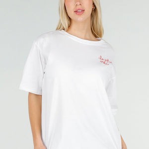 NEW060526 Wit T-shirt met Rode La Dolce Vita Print