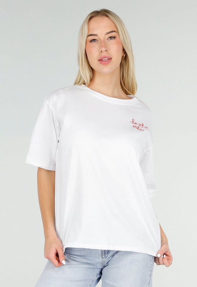 NEW060526 Wit T-shirt met Rode La Dolce Vita Print