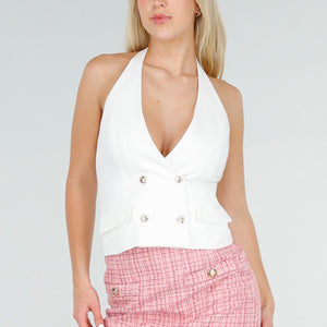 NEW060526 Witte Halter Top met Open Rug