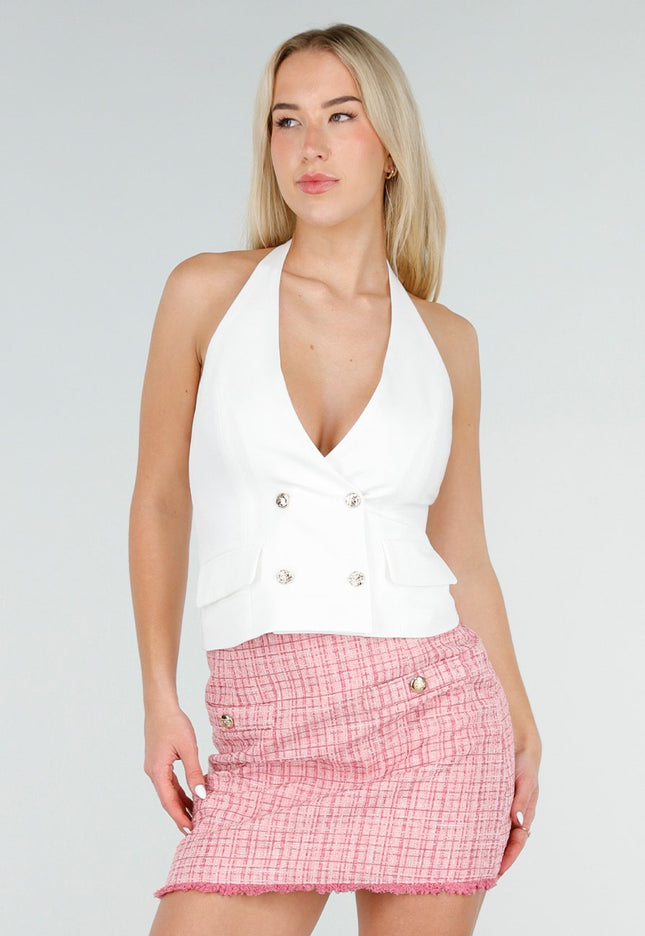 NEW060526 Witte Halter Top met Open Rug