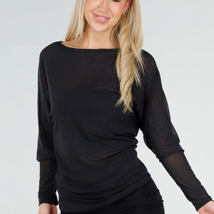 NEW270526 Zwarte Mesh Top met Lange Mouwen