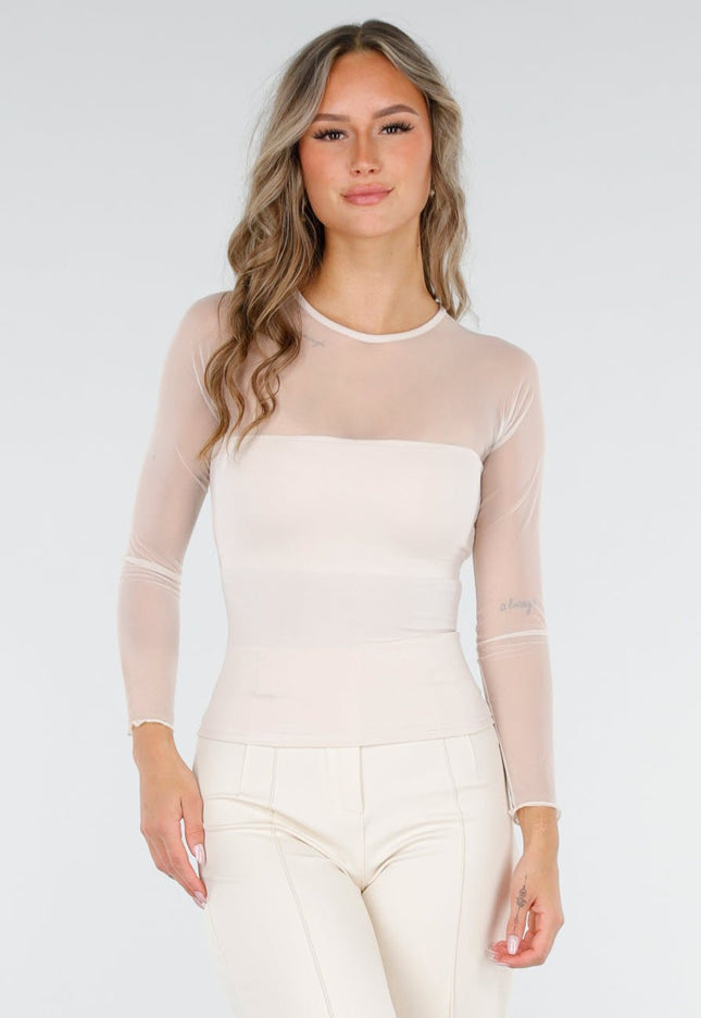 NEW060825 Beige Mesh Top met Pads