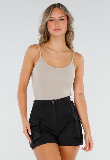 NEW060825 Beige Rib Bodysuit met Pads