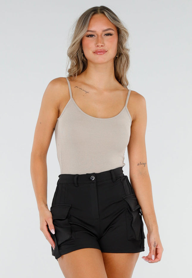 NEW060825 Beige Rib Bodysuit met Pads