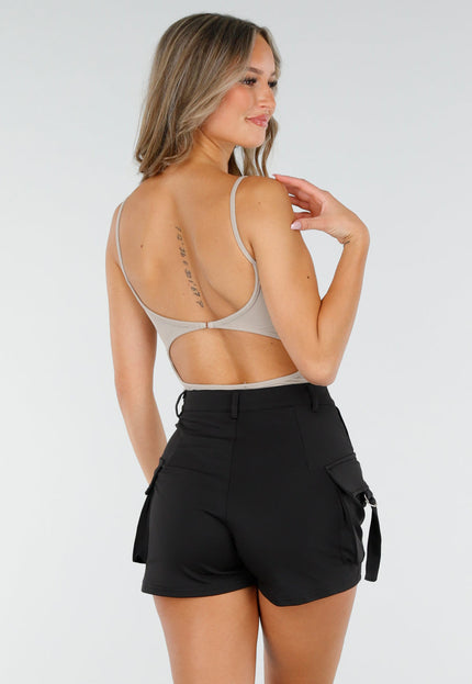 NEW060825 Beige Rib Bodysuit met Pads