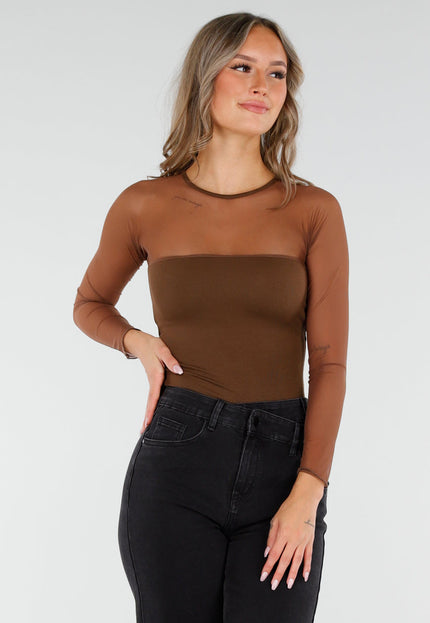 NEW060825 Bruine Mesh Top met Pads