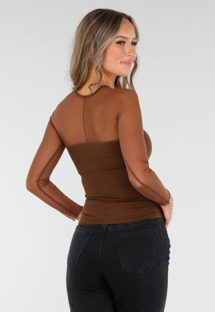 NEW060825 Bruine Mesh Top met Pads