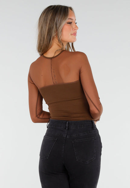 NEW060825 Bruine Mesh Top met Pads