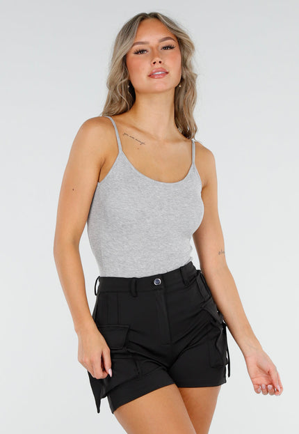 NEW060825 Grijze Rib Bodysuit met Pads