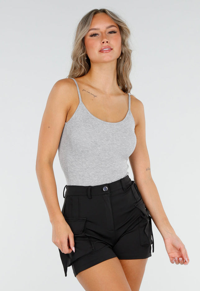 NEW060825 Grijze Rib Bodysuit met Pads