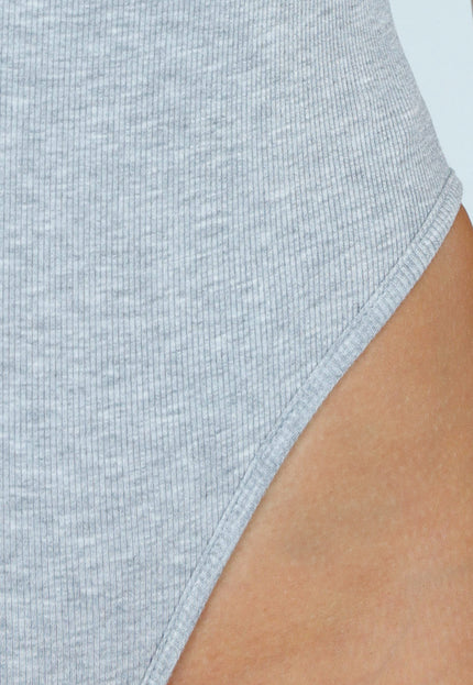 NEW060825 Grijze Rib Bodysuit met Pads