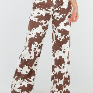 NEW060825 Koeienprint Jeans Wit-Bruin