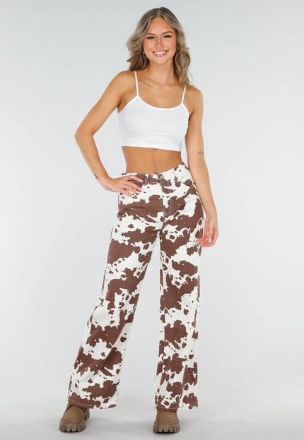 NEW060825 Koeienprint Jeans Wit-Bruin