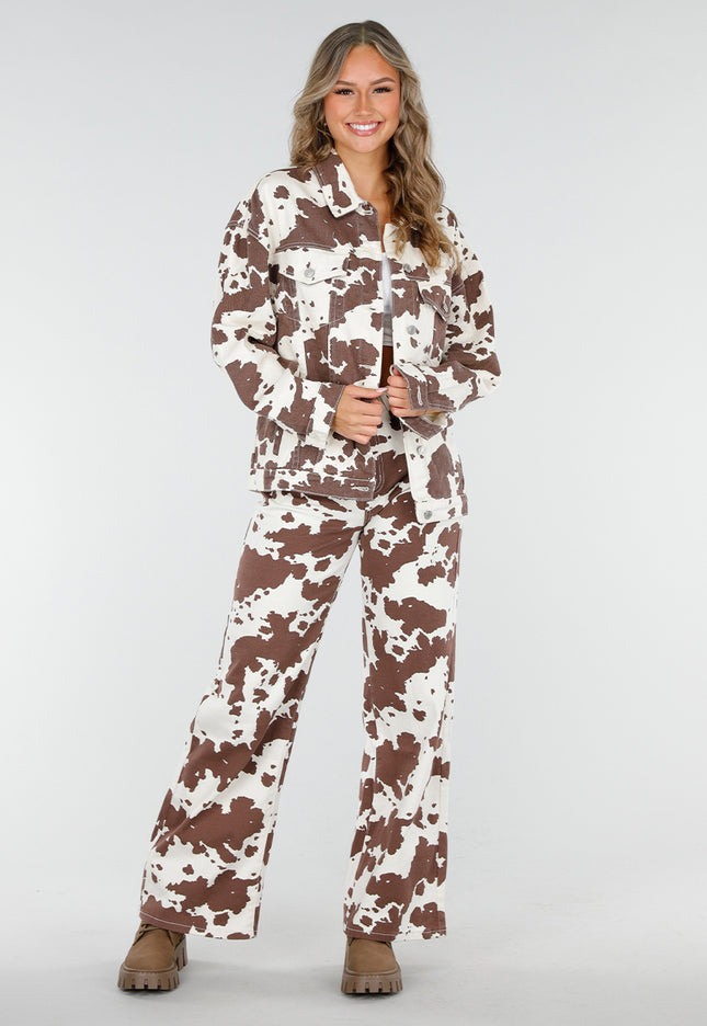 NEW060825 Koeienprint Jeans Wit-Bruin