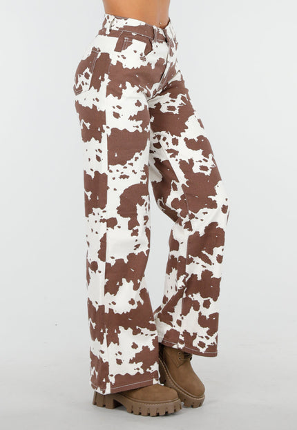 NEW060825 Koeienprint Jeans Wit-Bruin