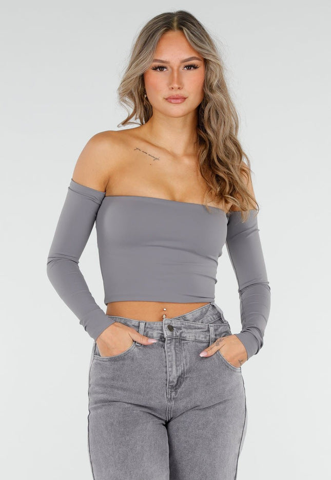 NEW060825 Off Shoulder Top Grijs