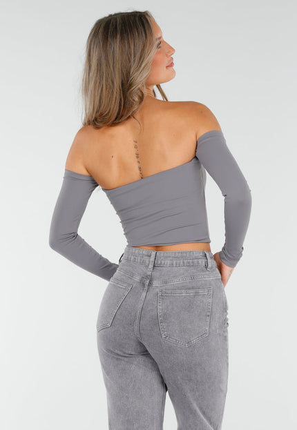 NEW060825 Off Shoulder Top Grijs
