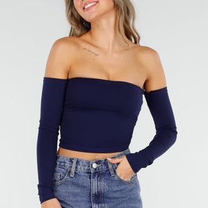 NEW060825 Off Shoulder Top Navy